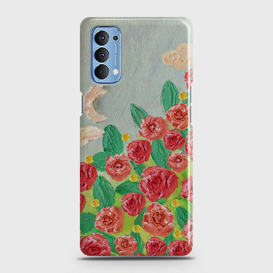 Oppo Reno 4 4G Cover - Floral Series - Design 10 - Red & Green - Matte Finish - Snap On Hard Case with LifeTime Colors Guarantee