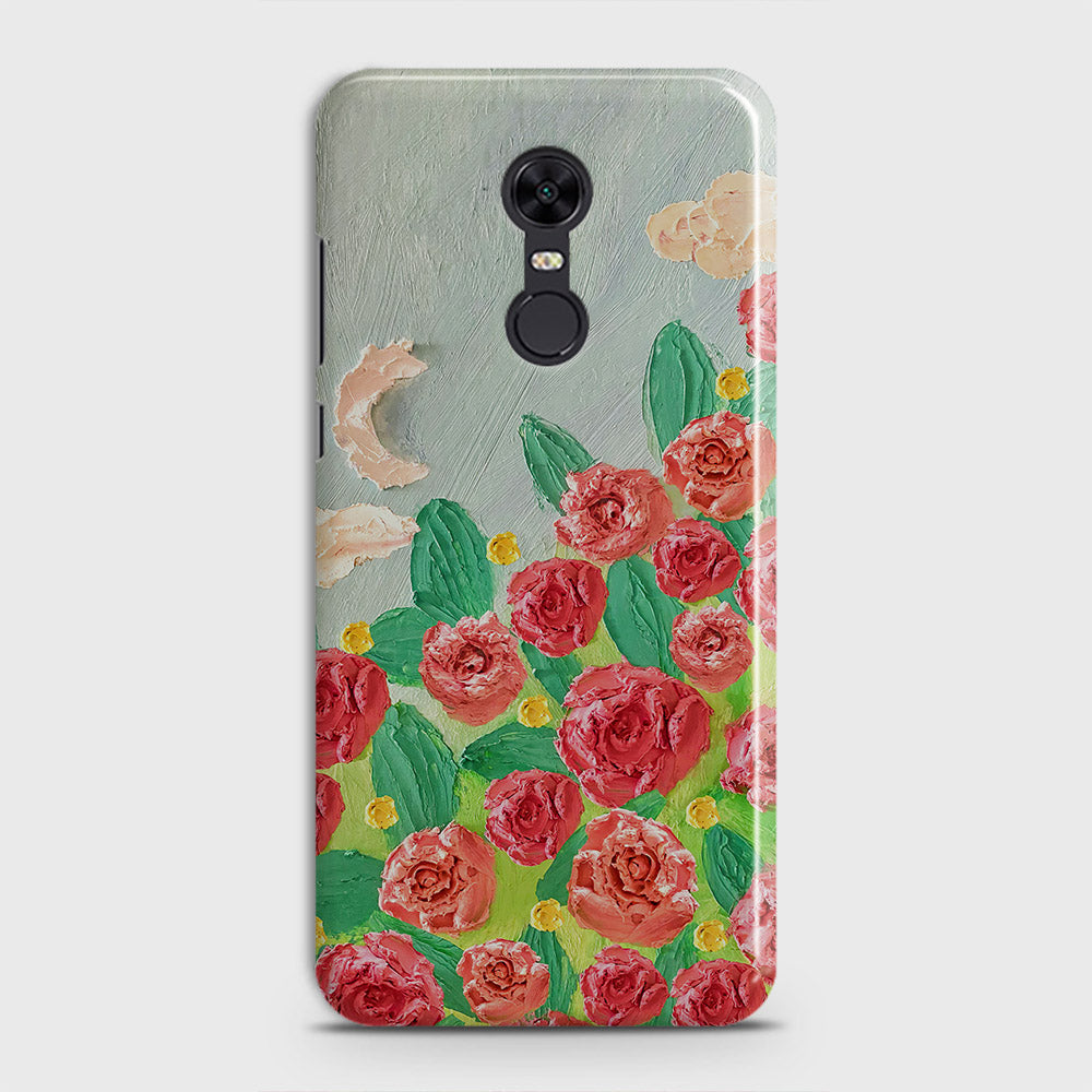 Redmi 5 Plus  Cover - Floral Series - Design 10 - Red & Green - Matte Finish - Snap On Hard Case with LifeTime Colors Guarantee
