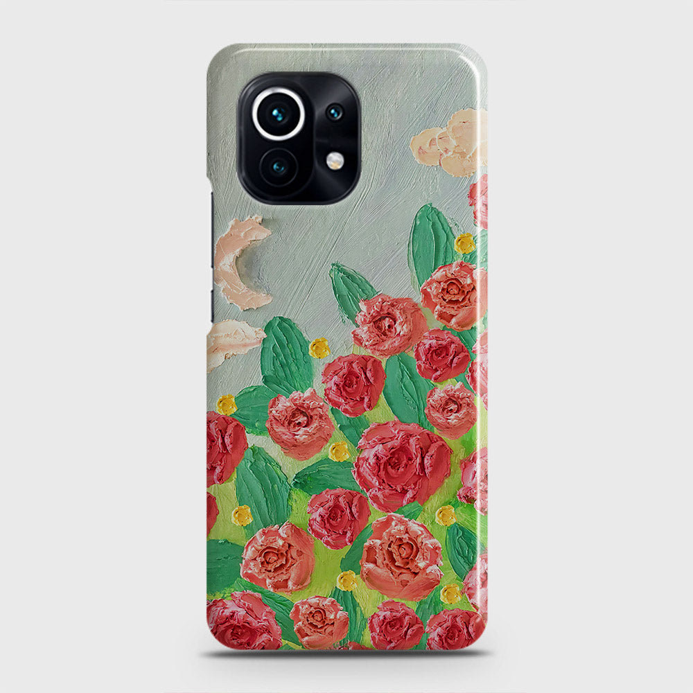 Xiaomi Mi 11 Lite Cover - Floral Series - Design 10 - Red & Green - Matte Finish - Snap On Hard Case with LifeTime Colors Guarantee