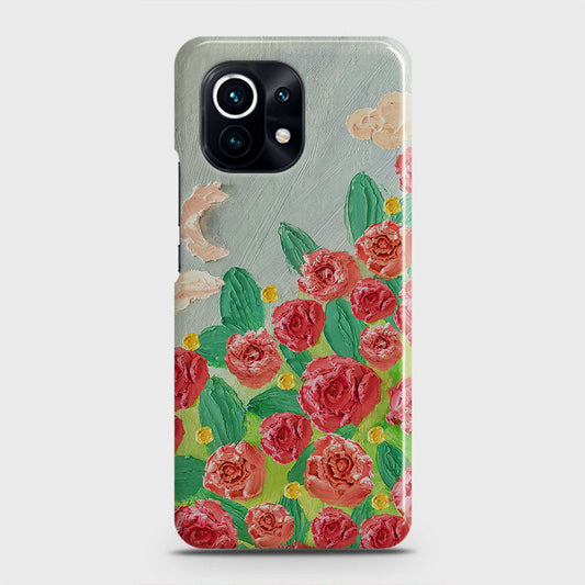 Xiaomi Mi 11 Lite Cover - Floral Series - Design 10 - Red & Green - Matte Finish - Snap On Hard Case with LifeTime Colors Guarantee
