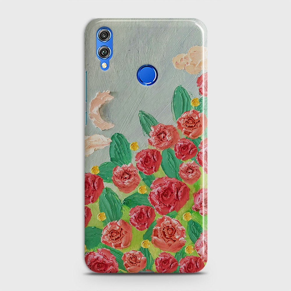 Huawei Honor Play Cover - Floral Series - Design 10 - Red & Green - Matte Finish - Snap On Hard Case with LifeTime Colors Guarantee