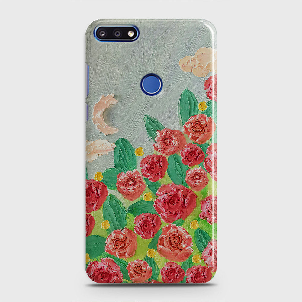 Honor 7A Cover - Floral Series - Design 10 - Red & Green - Matte Finish - Snap On Hard Case with LifeTime Colors Guarantee