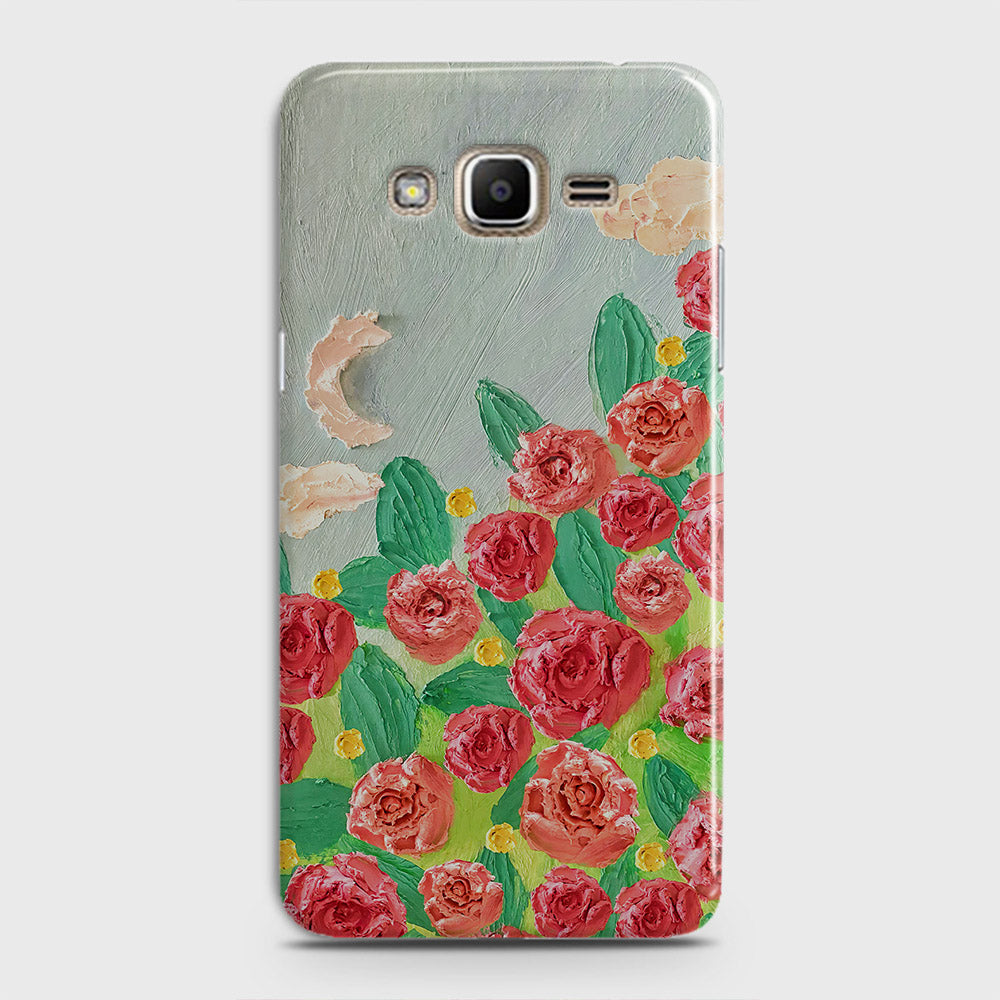 Samsung Galaxy J7 2015 Cover - Floral Series - Design 10 - Red & Green - Matte Finish - Snap On Hard Case with LifeTime Colors Guarantee