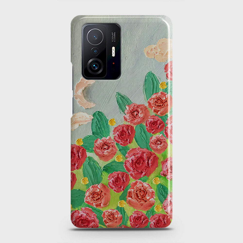 Xiaomi 11T Cover - Floral Series - Design 10 - Red & Green - Matte Finish - Snap On Hard Case with LifeTime Colors Guarantee