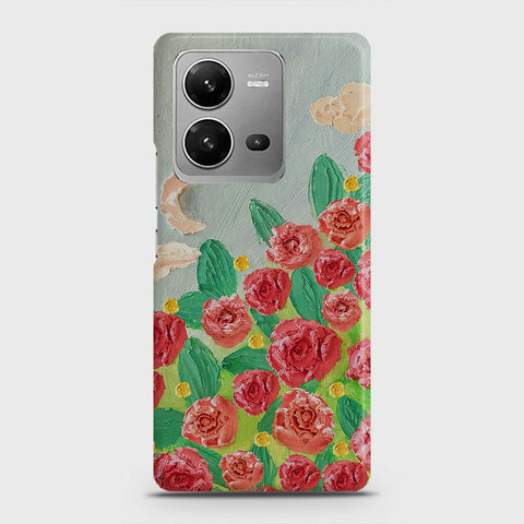 Vivo V25 Cover - Floral Series - Design 10 - Red & Green - Matte Finish - Snap On Hard Case with LifeTime Colors Guarantee