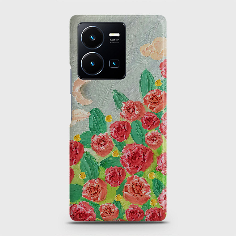 Vivo Y35 Cover - Floral Series - Design 10 - Red & Green - Matte Finish - Snap On Hard Case with LifeTime Colors Guarantee