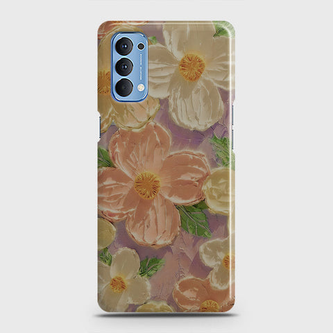 Oppo Reno 4 4G Cover - Floral Series - Design 11 - White & Green - Matte Finish - Snap On Hard Case with LifeTime Colors Guarantee