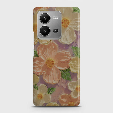 Vivo V25 Cover - Floral Series - Design 11 - White & Green - Matte Finish - Snap On Hard Case with LifeTime Colors Guarantee