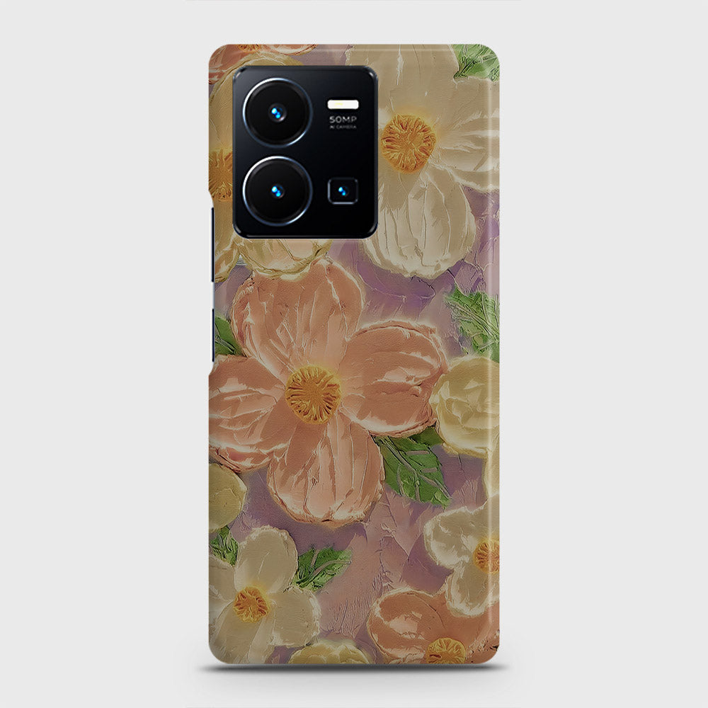 Vivo Y35 Cover - Floral Series - Design 11 - White & Green - Matte Finish - Snap On Hard Case with LifeTime Colors Guarantee