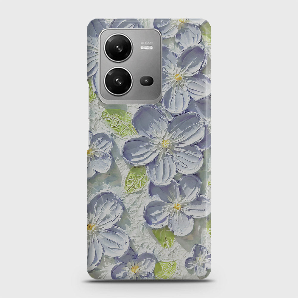 Vivo V25 Cover - Floral Series - Design 12 - Purple & Green - Matte Finish - Snap On Hard Case with LifeTime Colors Guarantee