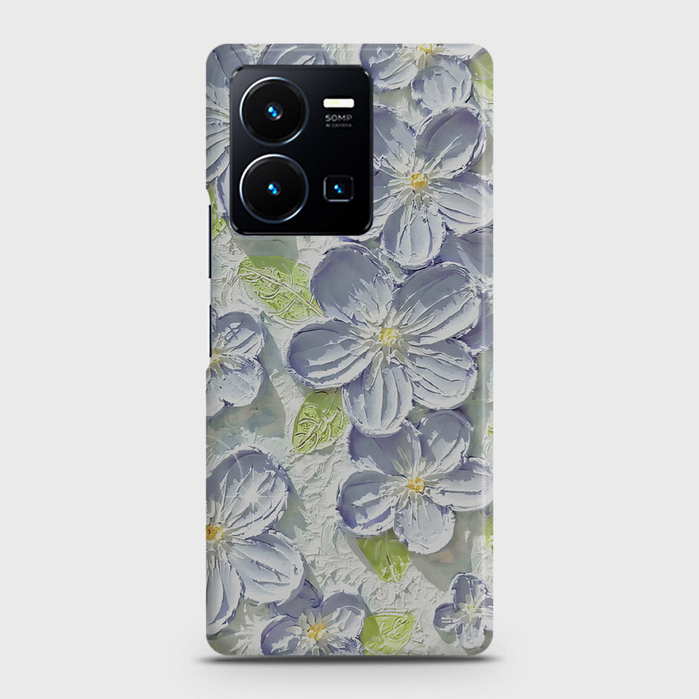 Vivo Y35 Cover - Floral Series - Design 12 - Purple & Green - Matte Finish - Snap On Hard Case with LifeTime Colors Guarantee