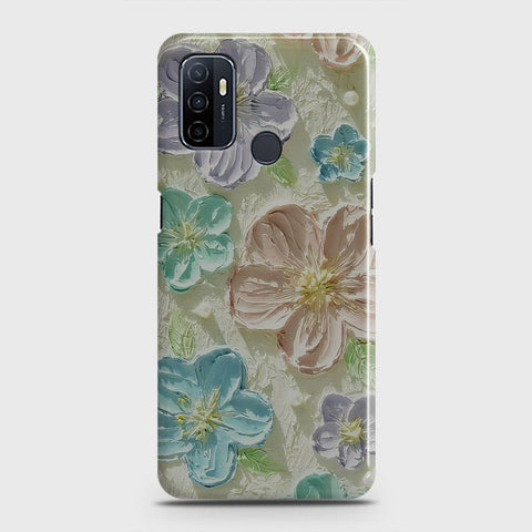 Oppo A53 Cover - Floral Series - Design 14 - Blue & Purple - Matte Finish - Snap On Hard Case with LifeTime Colors Guarantee