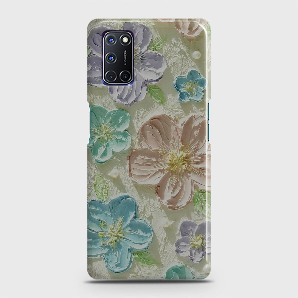 Oppo A52 Cover - Floral Series - Design 14 - Blue & Purple - Matte Finish - Snap On Hard Case with LifeTime Colors Guarantee