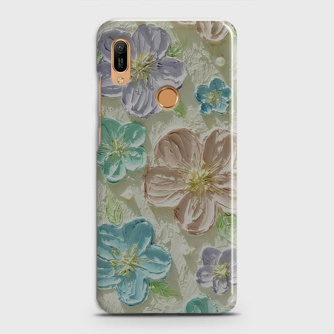 Huawei Y6 Prime 2019 Cover - Floral Series - Design 14 - Blue & Purple - Matte Finish - Snap On Hard Case with LifeTime Colors Guarantee