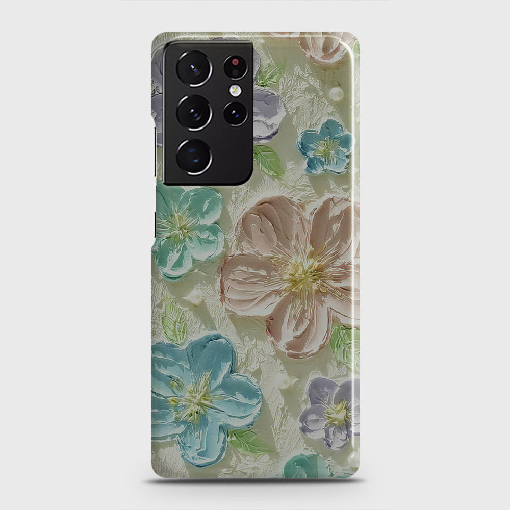 Samsung Galaxy S21 Ultra 5G Cover - Floral Series - Design 14 - Blue & Purple - Matte Finish - Snap On Hard Case with LifeTime Colors Guarantee