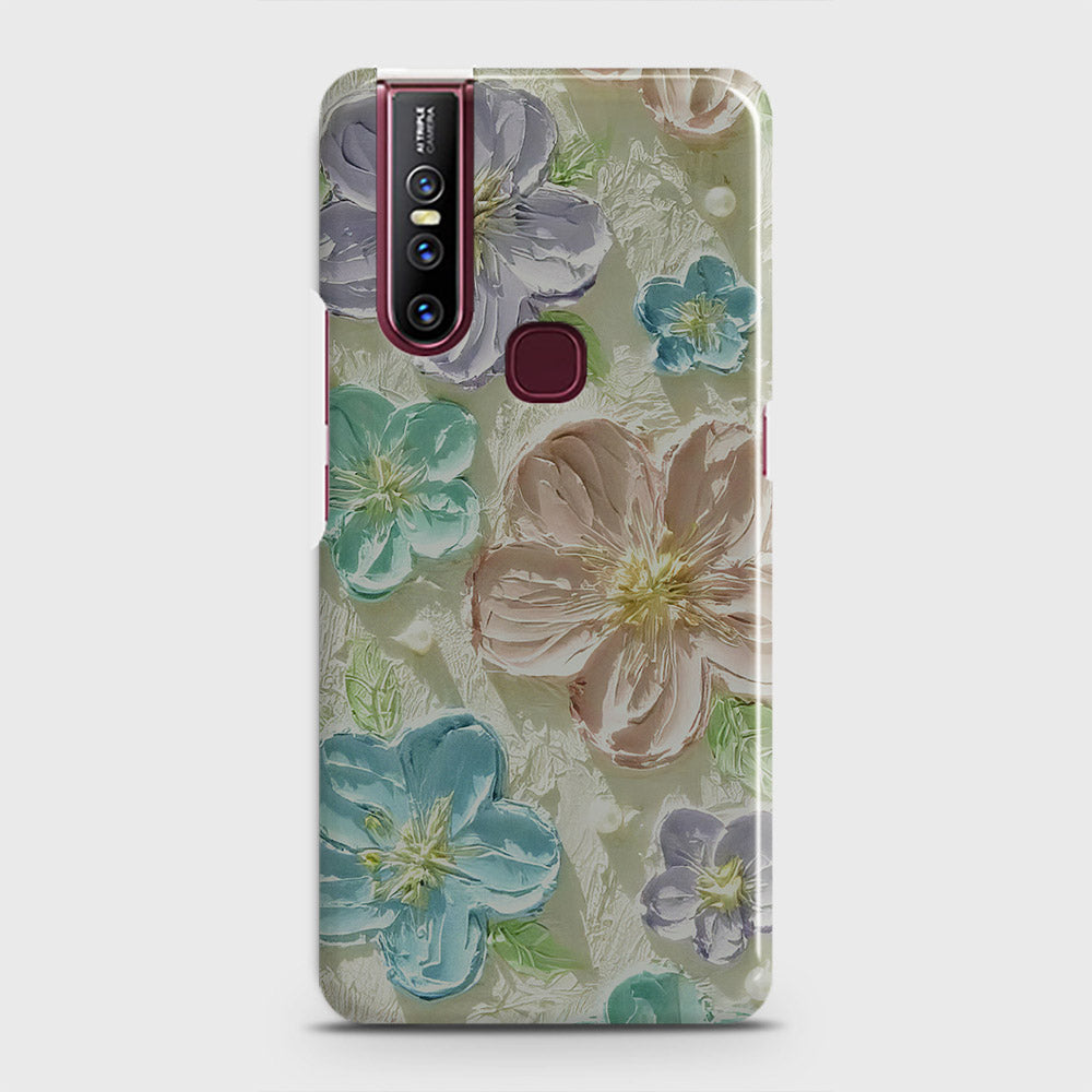 Vivo V15 Cover - Floral Series - Design 14 - Blue & Purple - Matte Finish - Snap On Hard Case with LifeTime Colors Guarantee