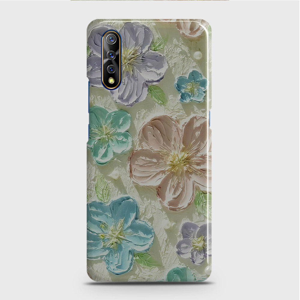 Vivo S1 Cover - Floral Series - Design 14 - Blue & Purple - Matte Finish - Snap On Hard Case with LifeTime Colors Guarantee