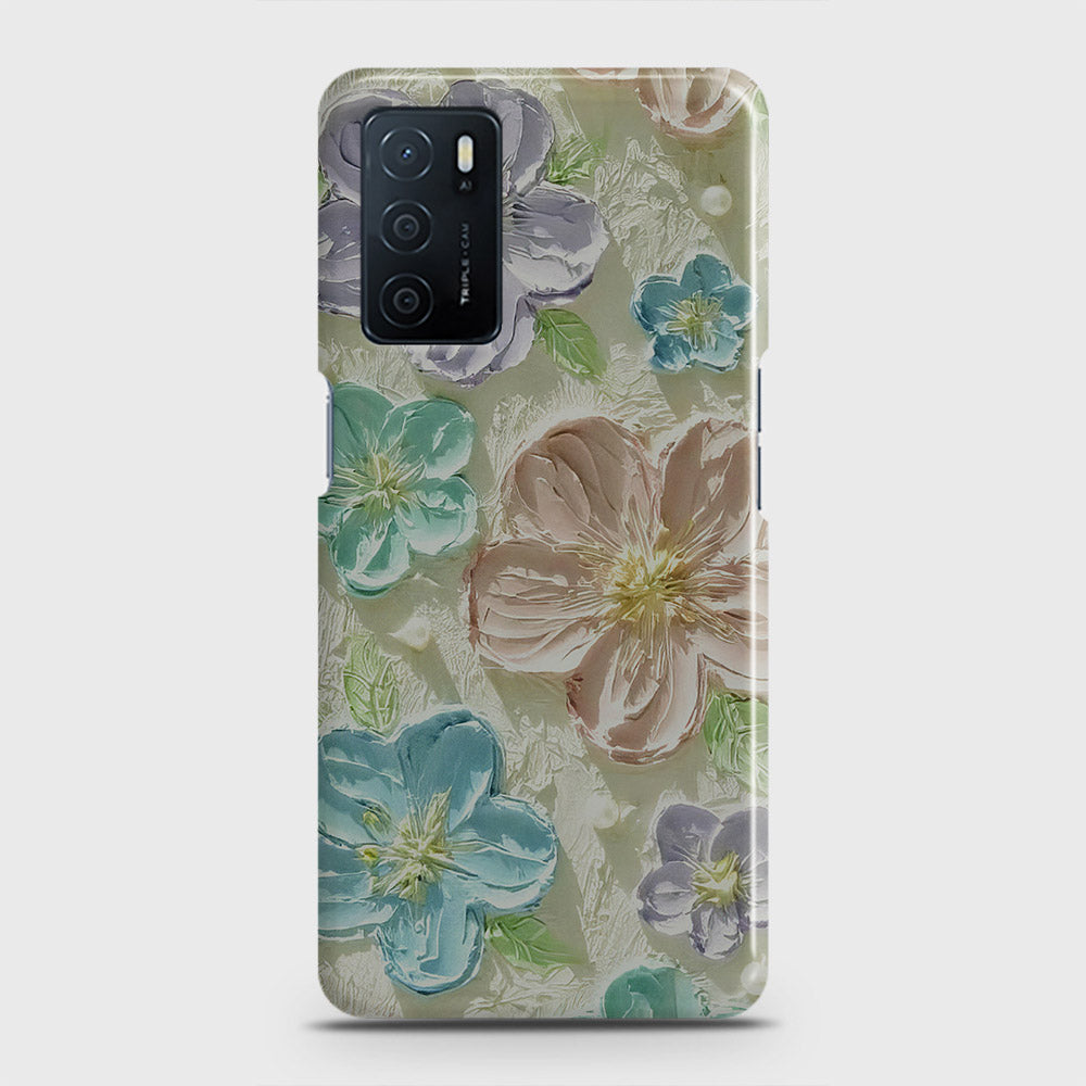 Oppo A16 Cover - Floral Series - Design 14 - Blue & Purple - Matte Finish - Snap On Hard Case with LifeTime Colors Guarantee