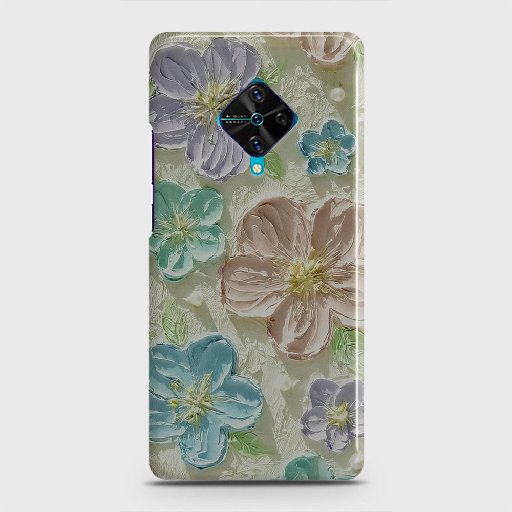 Vivo Y51 (2020 September)  Cover - Floral Series - Design 14 - Blue & Purple - Matte Finish - Snap On Hard Case with LifeTime Colors Guarantee