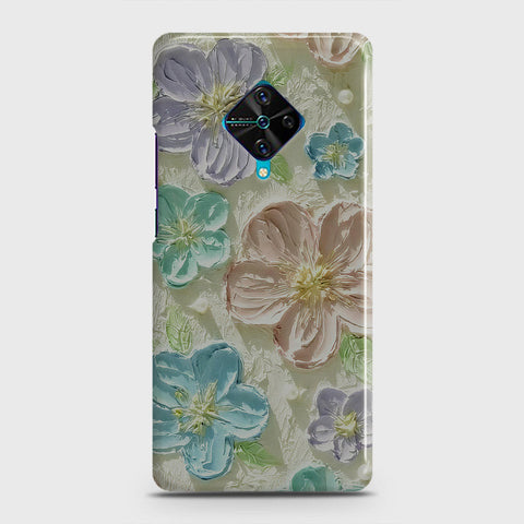 Vivo Y51 (2020 September)  Cover - Floral Series - Design 14 - Blue & Purple - Matte Finish - Snap On Hard Case with LifeTime Colors Guarantee