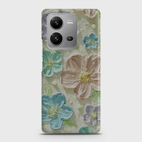 Vivo V25 Cover - Floral Series - Design 14 - Blue & Purple - Matte Finish - Snap On Hard Case with LifeTime Colors Guarantee