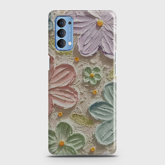 Oppo Reno 4 4G Cover - Floral Series - Design 15 - Blue & Green - Matte Finish - Snap On Hard Case with LifeTime Colors Guarantee