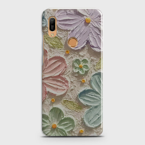 Huawei Y6 2019 Cover - Floral Series - Design 15 - Blue & Green - Matte Finish - Snap On Hard Case with LifeTime Colors Guarantee