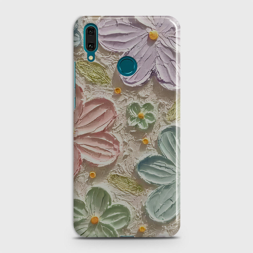 Huawei Y7 2019 Cover - Floral Series - Design 15 - Blue & Green - Matte Finish - Snap On Hard Case with LifeTime Colors Guarantee