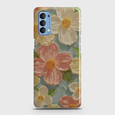 Oppo Reno 4 4G Cover - Floral Series - Design 16 - Cyan & Pink - Matte Finish - Snap On Hard Case with LifeTime Colors Guarantee
