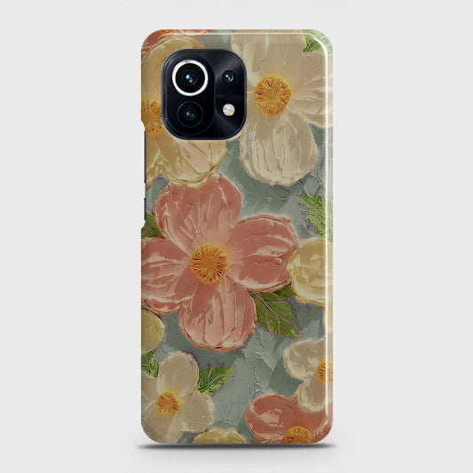 Xiaomi Mi 11 Lite Cover - Floral Series - Design 16 - Cyan & Pink - Matte Finish - Snap On Hard Case with LifeTime Colors Guarantee