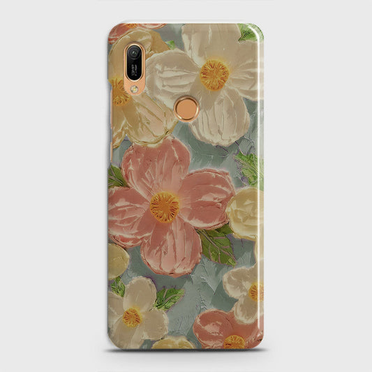 Huawei Y6 Prime 2019 Cover - Floral Series - Design 16 - Cyan & Pink - Matte Finish - Snap On Hard Case with LifeTime Colors Guarantee