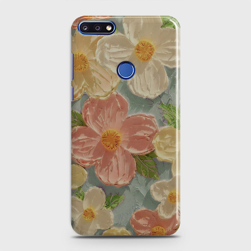 Honor 7A Cover - Floral Series - Design 16 - Cyan & Pink - Matte Finish - Snap On Hard Case with LifeTime Colors Guarantee