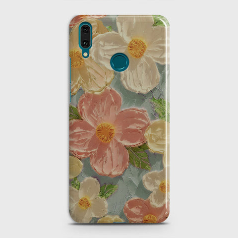 Huawei Y7 2019 Cover - Floral Series - Design 16 - Cyan & Pink - Matte Finish - Snap On Hard Case with LifeTime Colors Guarantee