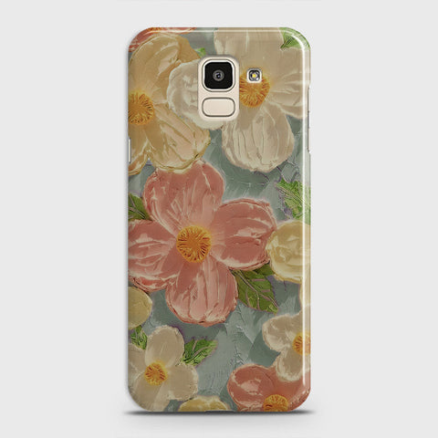 Samsung Galaxy J6 2018 Cover - Floral Series - Design 16 - Cyan & Pink - Matte Finish - Snap On Hard Case with LifeTime Colors Guarantee