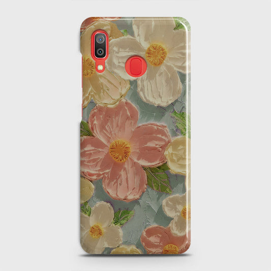 Samsung Galaxy A20 Cover - Floral Series - Design 16 - Cyan & Pink - Matte Finish - Snap On Hard Case with LifeTime Colors Guarantee
