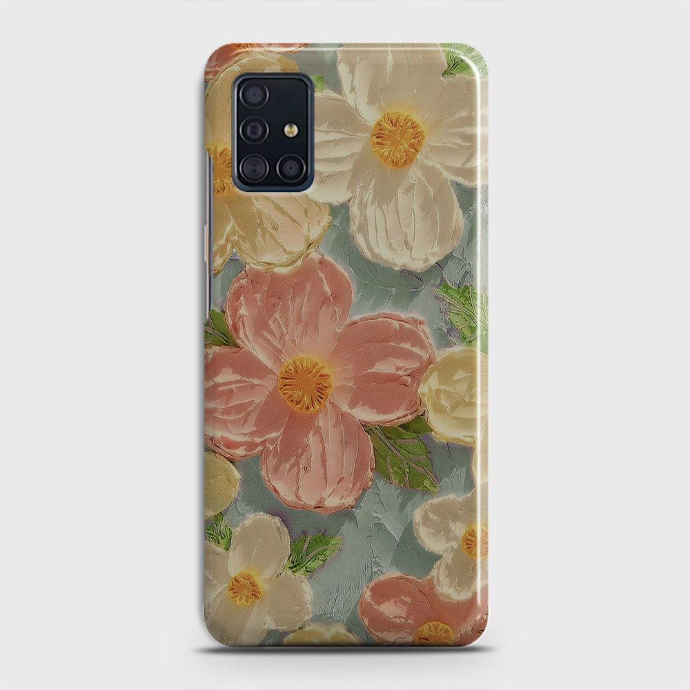 Samsung Galaxy A51 Cover - Floral Series - Design 16 - Cyan & Pink - Matte Finish - Snap On Hard Case with LifeTime Colors Guarantee (Fast Delivery)
