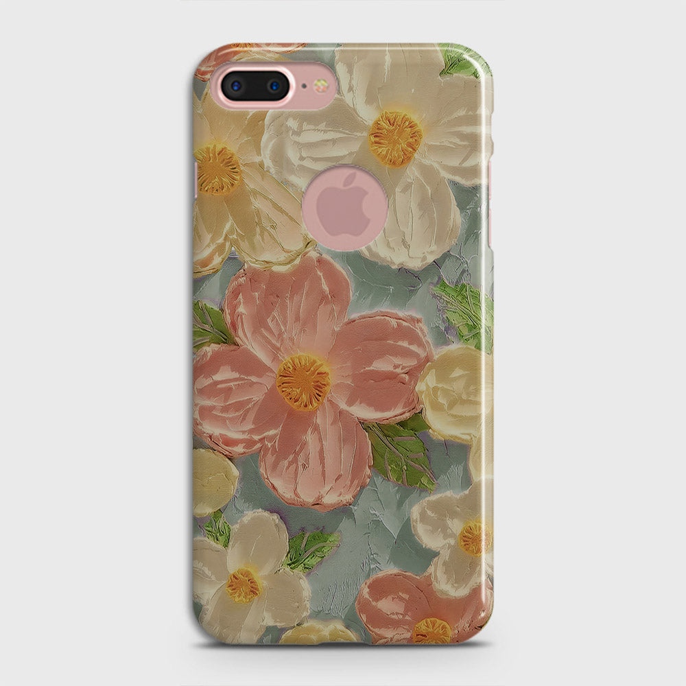 iPhone 8 / 7 Logo Cover - Floral Series - Design 16 - Cyan & Pink - Matte Finish - Snap On Hard Case with LifeTime Colors Guarantee