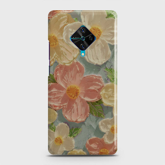 Vivo Y51 (2020 September)  Cover - Floral Series - Design 16 - Cyan & Pink - Matte Finish - Snap On Hard Case with LifeTime Colors Guarantee