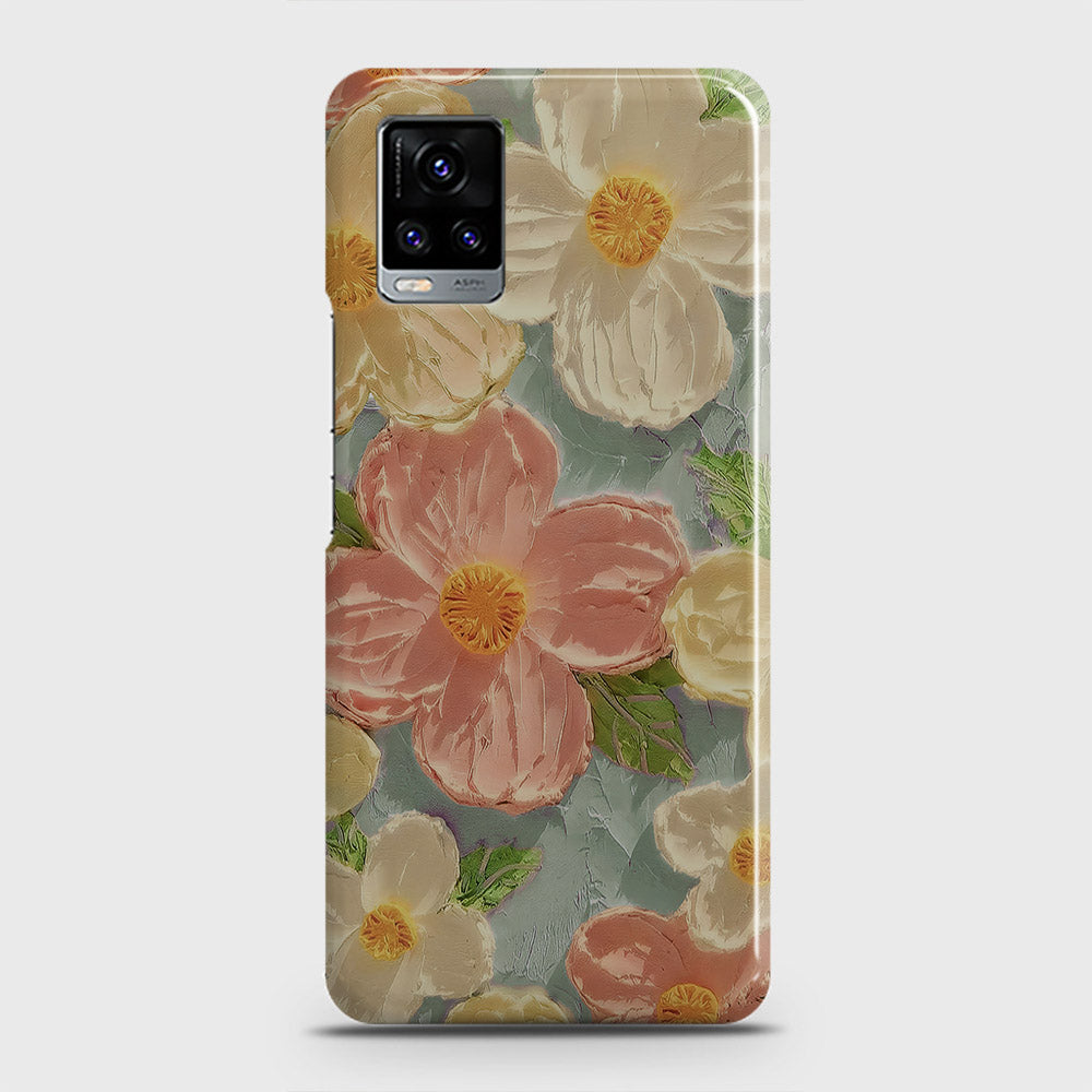 Vivo V20  Cover - Floral Series - Design 16 - Cyan & Pink - Matte Finish - Snap On Hard Case with LifeTime Colors Guarantee