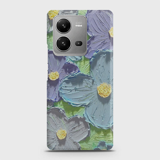 Vivo V25 Cover - Floral Series - Design 1 - Purple & Aqua - Matte Finish - Snap On Hard Case with LifeTime Colors Guarantee
