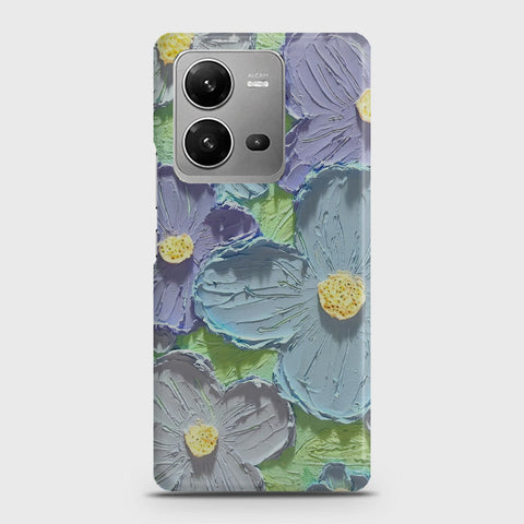 Vivo V25 Cover - Floral Series - Design 1 - Purple & Aqua - Matte Finish - Snap On Hard Case with LifeTime Colors Guarantee
