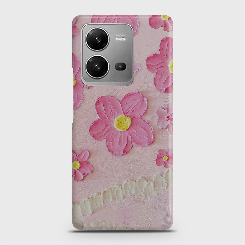 Vivo V25 Cover - Floral Series - Design 2 - Pink - Matte Finish - Snap On Hard Case with LifeTime Colors Guarantee