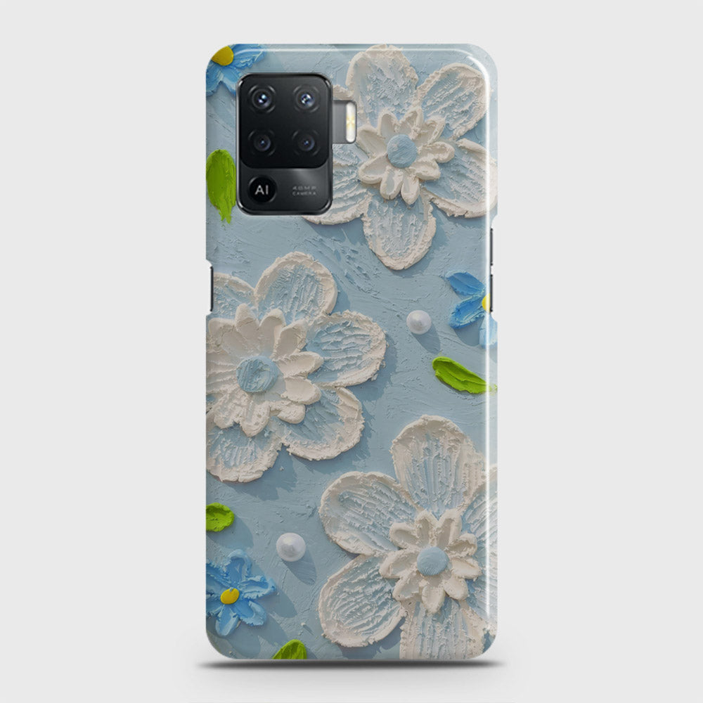 Oppo A94 Cover - Floral Series - Design 3 - Sky Blue - Matte Finish - Snap On Hard Case with LifeTime Colors Guarantee (Fast Delivery) (A)