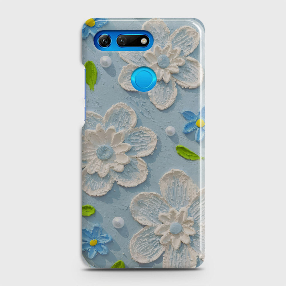 Huawei Honor View 20 Cover - Floral Series - Design 3 - Sky Blue - Matte Finish - Snap On Hard Case with LifeTime Colors Guarantee