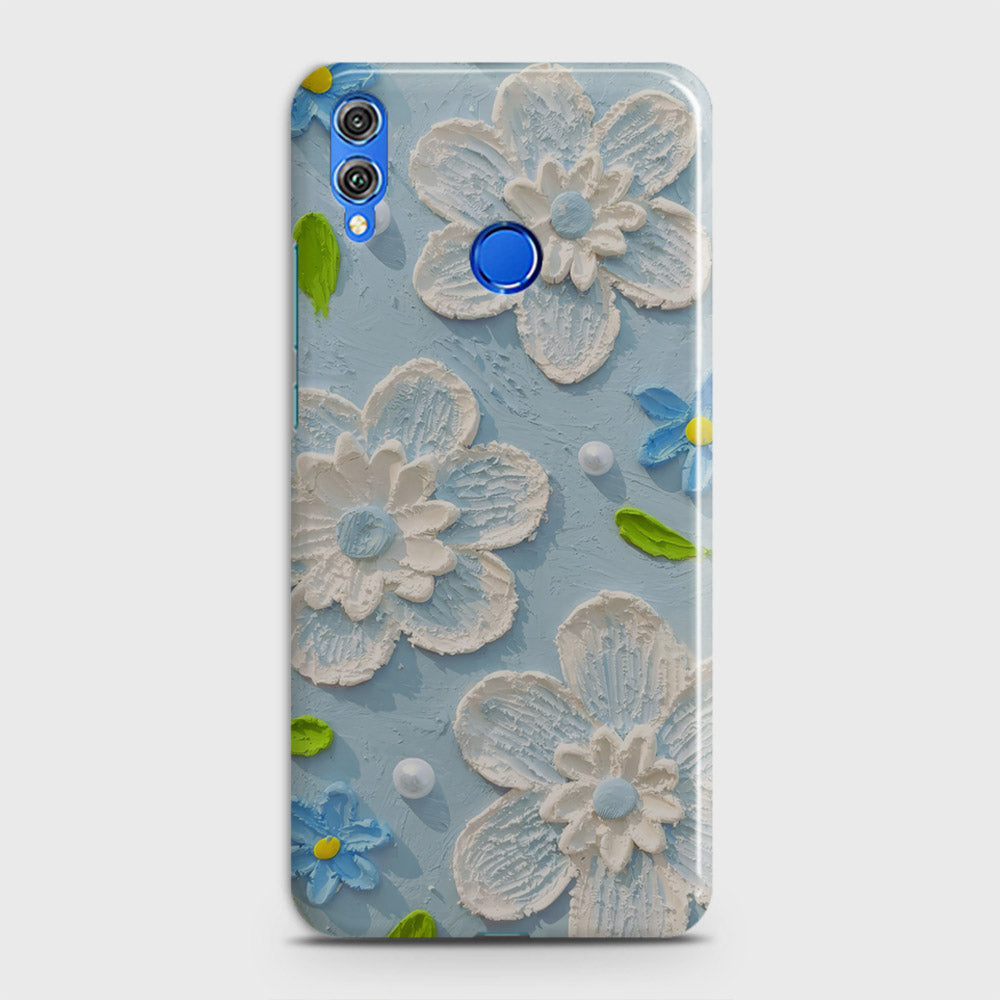 Huawei Honor Play Cover - Floral Series - Design 3 - Sky Blue - Matte Finish - Snap On Hard Case with LifeTime Colors Guarantee