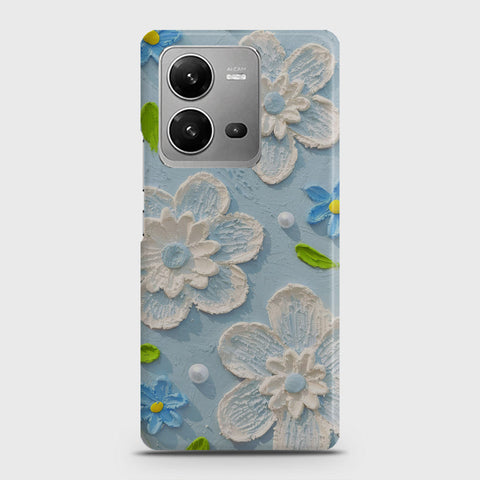 Vivo V25 Cover - Floral Series - Design 3 - Sky Blue - Matte Finish - Snap On Hard Case with LifeTime Colors Guarantee