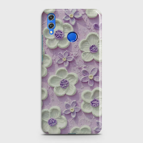 Huawei Honor Play Cover - Floral Series - Design 4 - Purple & White - Matte Finish - Snap On Hard Case with LifeTime Colors Guarantee