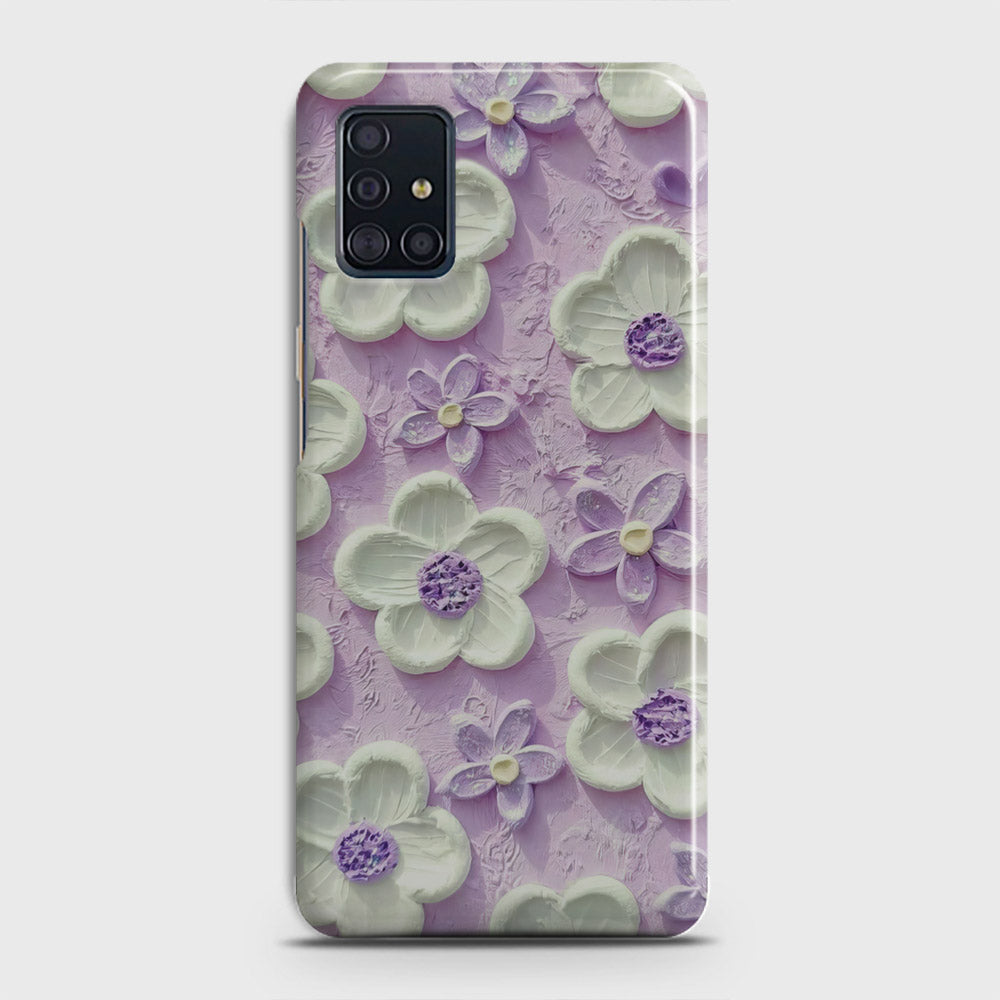 Samsung Galaxy A51 Cover - Floral Series - Design 4 - Purple & White - Matte Finish - Snap On Hard Case with LifeTime Colors Guarantee (Fast Delivery)