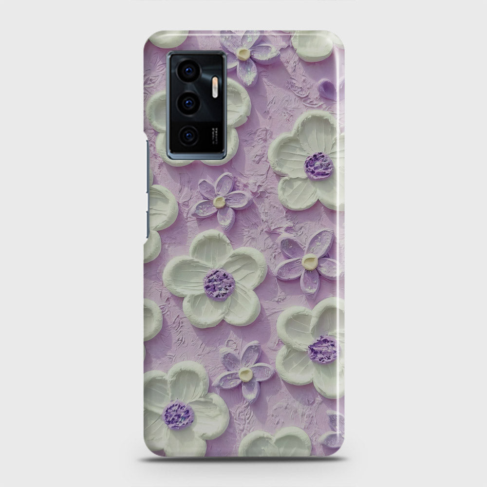 Vivo V23e Cover - Floral Series - Design 4 - Purple & White - Matte Finish - Snap On Hard Case with LifeTime Colors Guarantee (Fast Delivery)(M)