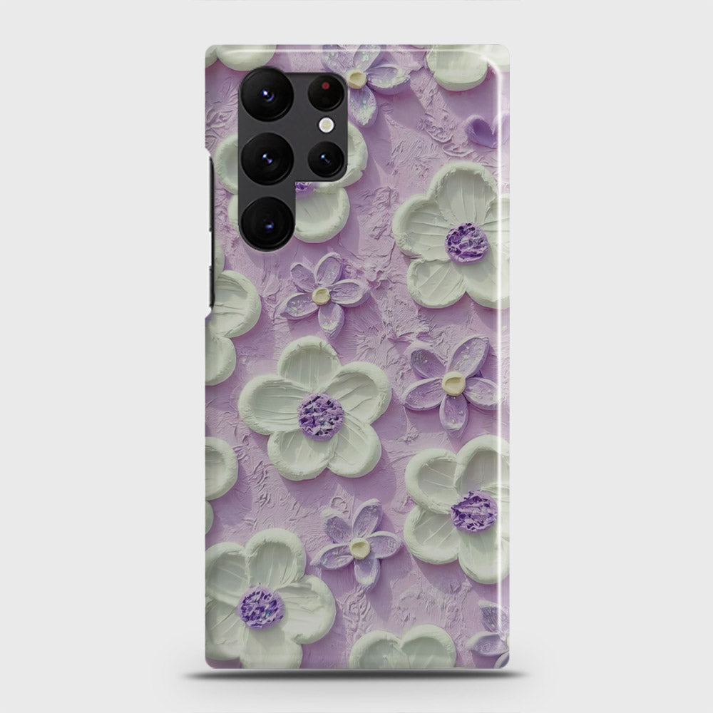 Samsung Galaxy S22 Ultra 5G Cover - Floral Series - Design 4 - Purple & White - Matte Finish - Snap On Hard Case with LifeTime Colors Guarantee (Fast Delivery) (H)